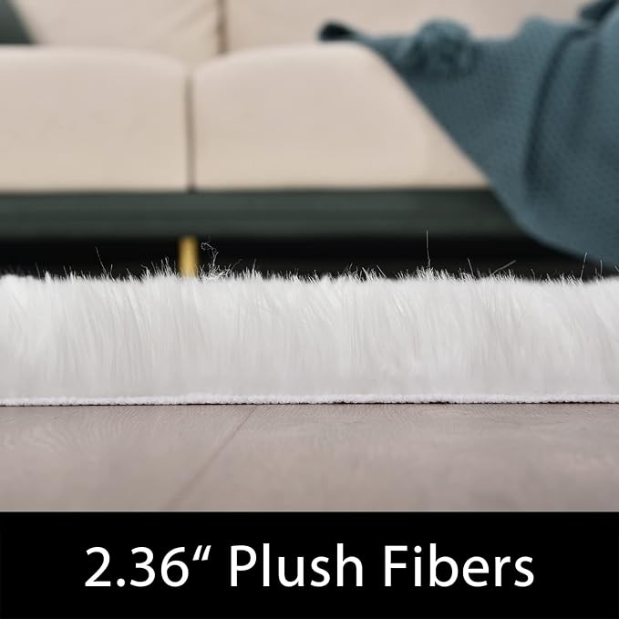 Latepis Runner Rugs for Hallway 2x10 White Faux Fur Rug Sheepskin Rugs for Living Room Washable Fluffy Rug for Bedroom Coushin Rectangle