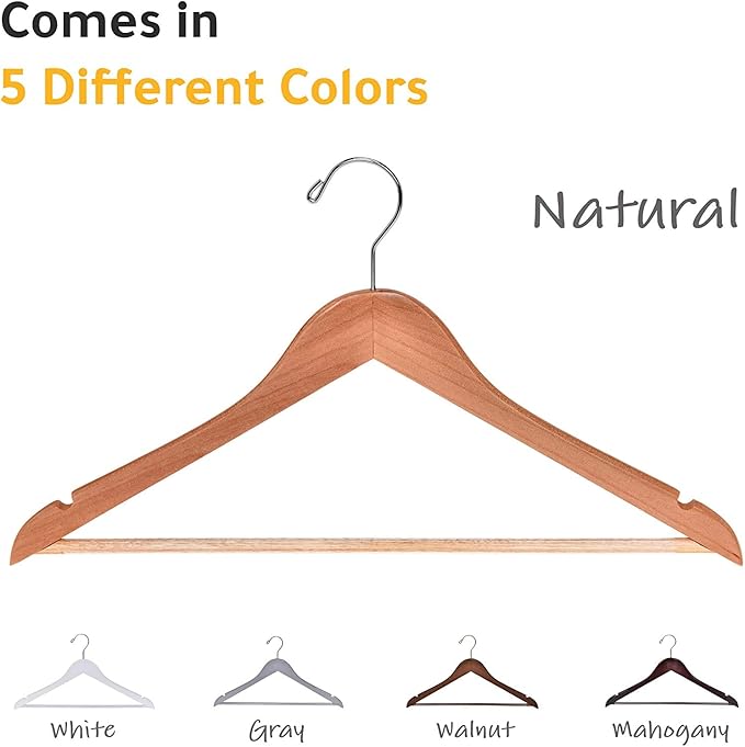 Quality Wooden Hangers - Slightly Curved Hanger 90 Pack Sets - Solid Wood Coat Hangers with Stylish Chrome Hooks - Heavy-Duty Clothes, Jacket, Shirt, Pants, Suit Hangers (Natural, 90)
