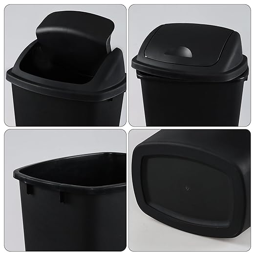 Begale 13 Gallon Rectangular Plastic Kitchen Trash Can with Swing Lid, Set of 4 Plastic Swing Top Waste Bin, Black