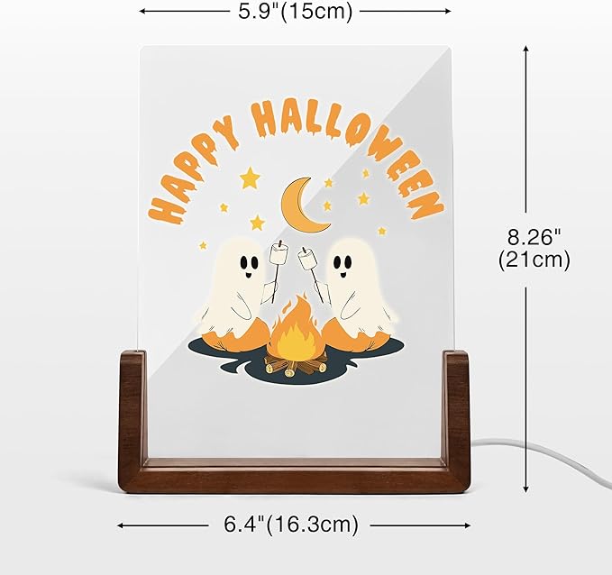 Custom Ghost Campfire Night Light 6.4" | 7-Color LED, Personalized Text | Spooky Ghost Cute Halloween Décor Night Lights Gifts for Kids Family and Friends