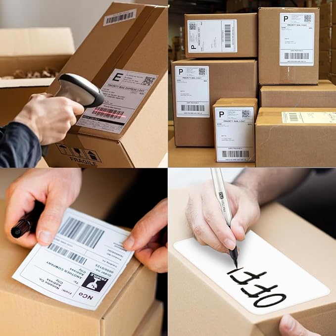 Thermal Labels, 4x6 Shipping Labels Pack of 8000 Perforated Shipping Label Papers, FanFold Thermal Printer Labels, Sticker Labels to Write on, Permanent Strong Adhesive, Commercial Grade