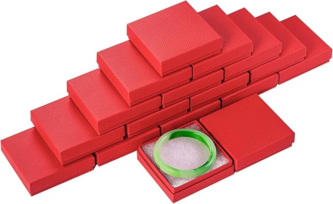Magicool 96 Pack 3.5x3.5x1 Inch Red Modern Rectangular Jewelry Boxes with Lift-Off Lids, Perfect for Earring, Bracelet, Brooch, Necklace, Ring, Coin, DIY Gift Packaging