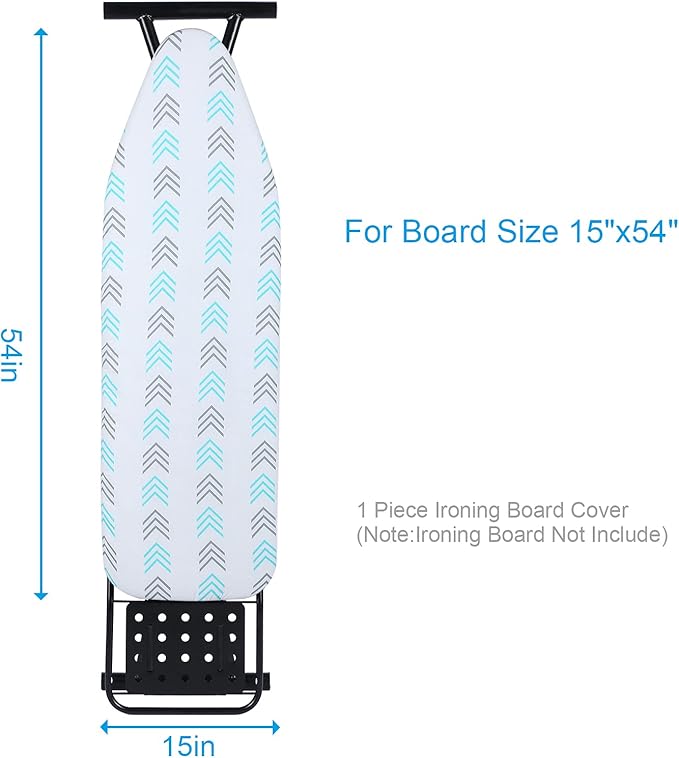 Thick Ironing Board Cover and Pad 15x54 Standard Size 4 Layers Padding with 2" Elastic, Stain Resistant & Durable Scorch, 2 Click Buckles for Smooth Iron and Easy Installation, Chevron Arrow