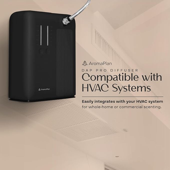 AromaPlan 2025 Waterless HVAC Scent Diffuser Whole House & Commercial Diffuser, 2 Fragrances Included-Smart, Cold-Air Waterless Scent Air- App Control, AC, 2000 Sq. Ft Coverage,Black