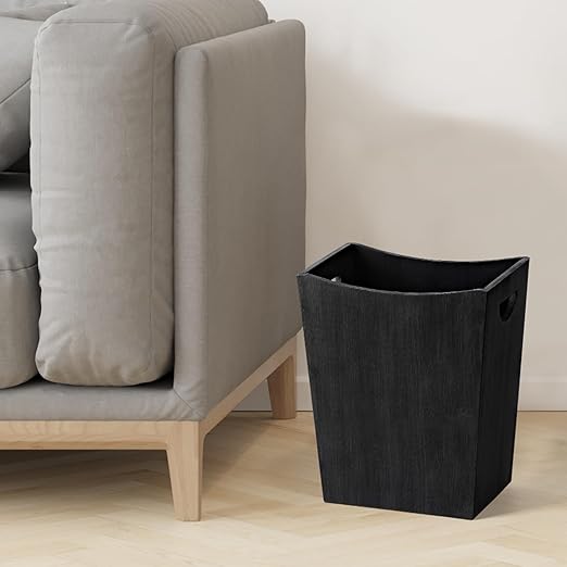 LIANTRAL Wood Trash Can Wastebasket, 2 Gallon Small Bathroom Garbage Can Wooden Waste Basket Trash Container Recycling Bin for Bathroom, Bedroom, Living Room, Office, Kitchen, Black