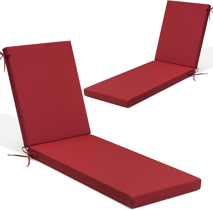 Crestlive Products Chaise Lounge Cushions Outdoor Set of 2, Lounge Chair Cushions for Patio Furniture, Water Resistant Lounger Cushions for Pool, Deck, Lawn, 72''L x 21''W x 3''T, Chili