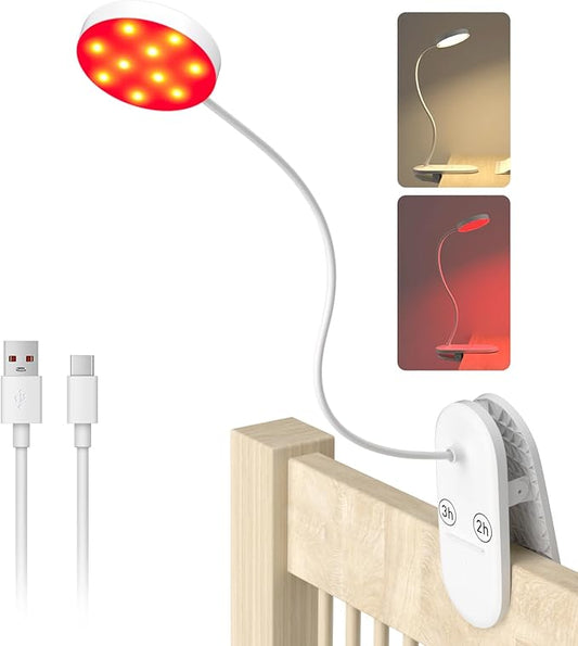 Diomart Reading Lights for Books in Bed, LED Desk Lamp with Clamp, Clip on LED Night Light with Timer & Dimmable, Rechargeable Eye Care Red Night Light for Desk, Studying, Kids, Headboard