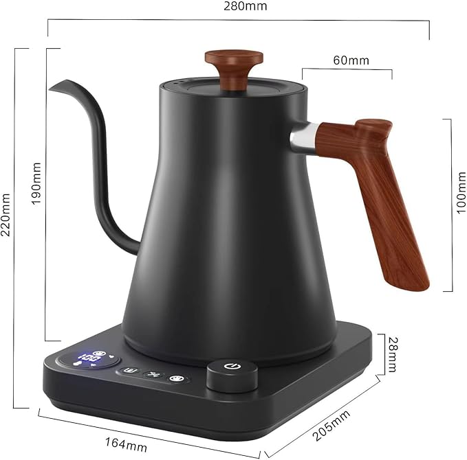 Gooseneck electric kettle,Auto Boil Detection, with Variable Temperature Control, Stainless Steel Inner, Ultra-Quiet 304 Stainless Steel,1200W Quick Heating, for Coffee, Tea & Milk, 0.9L