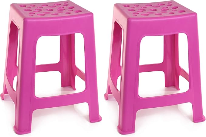 Mintra Home Light Duty Plastic Stools 2pk (18in Height, Fuchsia)