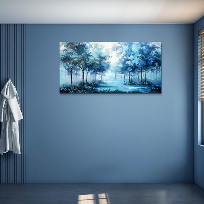 Wapluam Wall Art For Living Room Canvas Wall Decor For Bedroom Foggy Forest Landscape Wall Pictures Trees Wall Paintings Office Decorations Stretched and Framed Canvas Prints Art Home Decor Mural