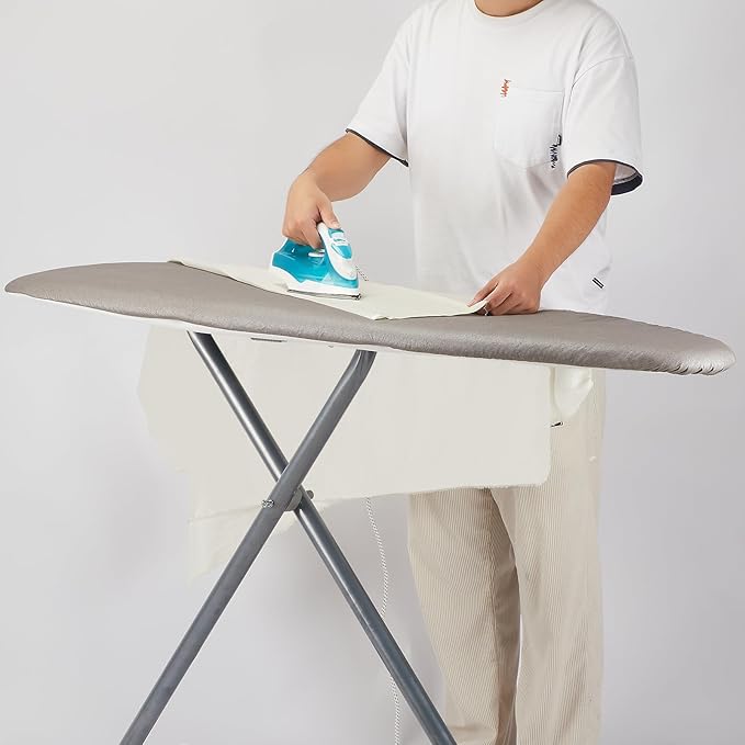 BNDX Heavy Duty Ironing Board Cover - Silicone Coating Scorch Resistant Padding,Extra Thick Padded 4 Layers, 2" Elastic Edge, 2 Click Buckles for Smooth Iron, Cinder 15x54