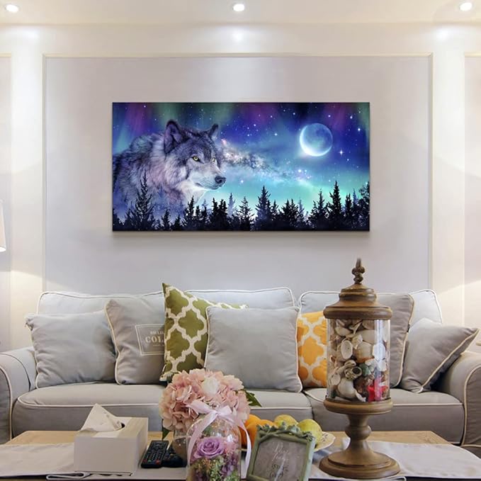 Canvas Wall Art For Living Room Large Wall Decor Paintings For Bedroom Modern Family Wall Decorations For Office Abstract Aurora Scenery Canvas Art Wolf Decor Pictures Artwork Posters Home Decoration