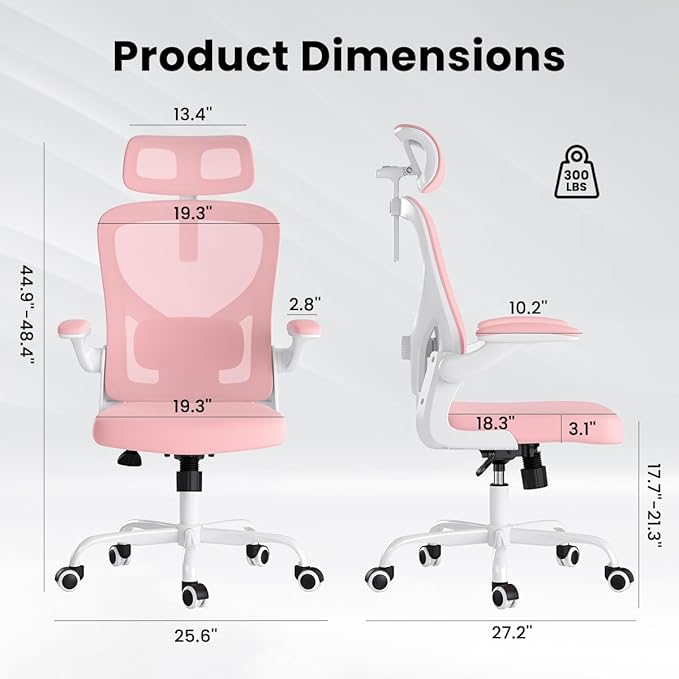 Soohow Ergonomic Office Chair,Home Office Desk Chair with Adjustable Lumbar Support Armrests,Comfy Computer Desk Chair with Headrest,for Home and Office, Pink