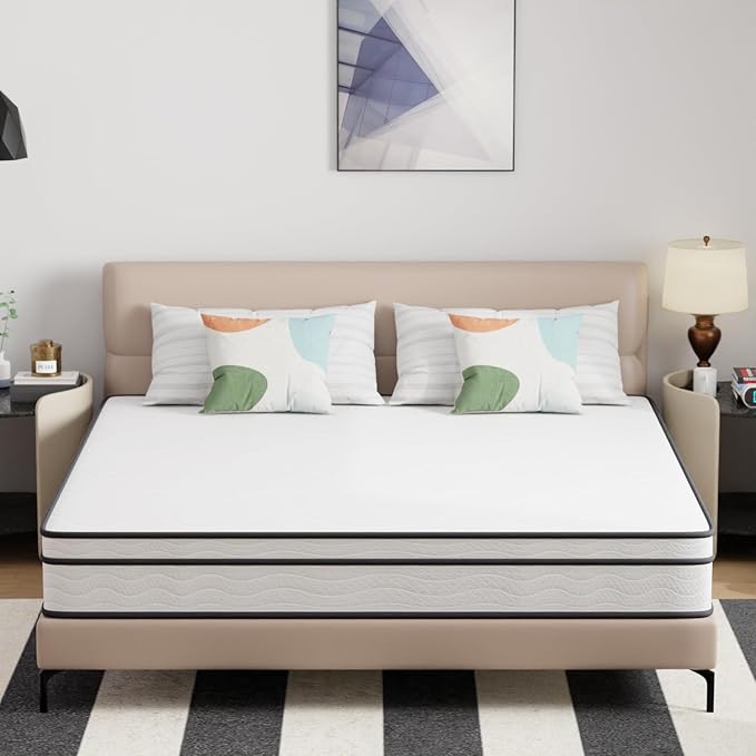 PayLessHere 10 Inch Innerspring King Mattress Medium Firm Hybrid Mattress with Removable Cover CertiPUR-US Certified Bed-in-a-Box Pressure Relief Foam Mattress,White