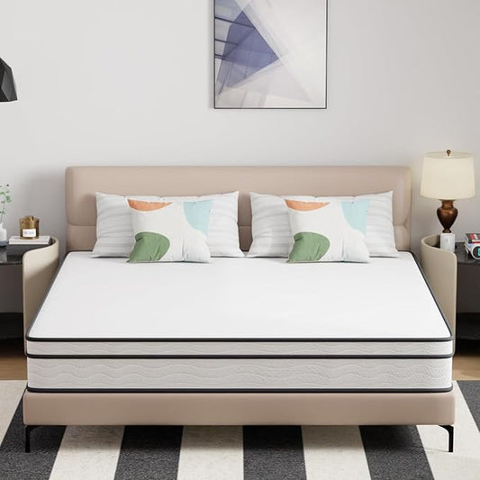 PayLessHere 10 Inch Innerspring King Mattress Medium Firm Hybrid Mattress with Removable Cover CertiPUR-US Certified Bed-in-a-Box Pressure Relief Foam Mattress,White