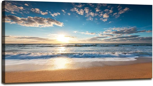 YYYYHPP YP1962 Beach Sunrise Over The Tropical Sea Pictures Print on Canvas Wall Art for Home Decor, Stretched and Framed, Easy to Hang