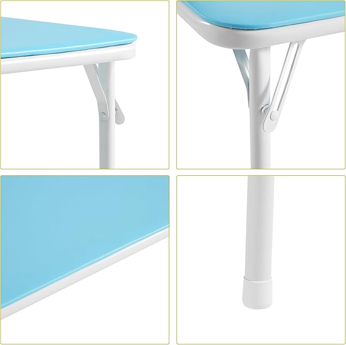 VECELO Kids Folding Activity Card Table, with Ultra Soft Padded Tabletop, 1 Piece, Blue & White