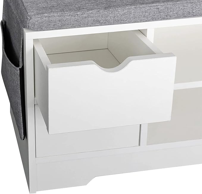 WelFurGeer Shoe Bench with Cushion, Entryway Bench with Storage, Shoe Bench Entryway with Storage, Shoe Rack with Bench White