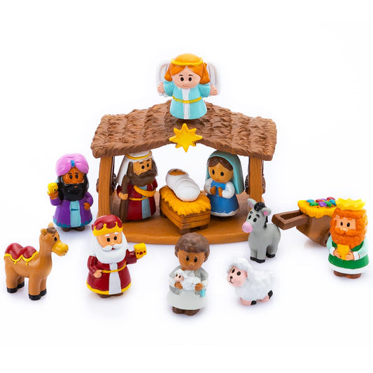 JOYIN 13 PCS Christmas Little Nativity Playset, Reenact Miniature Toys Nativity Set, Christmas Manger Scene for Kids, Present, Xmas Decorations