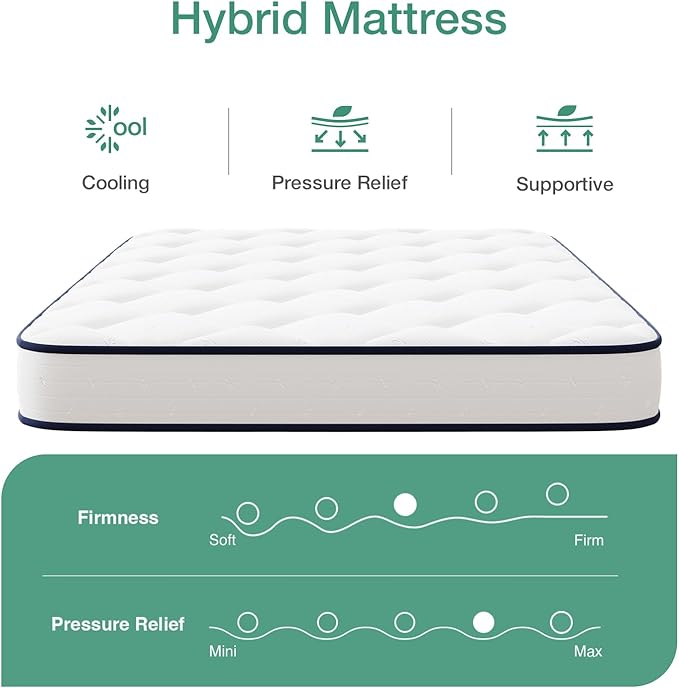Novilla Twin XL Mattress 6 Inch,Bonnell Spring Hybrid Mattress for Spine Support & Cooling Comfort - Adaptive Foam Layer with Medium Firm- CertiPUR-US Certified for Youth/Guest Rooms