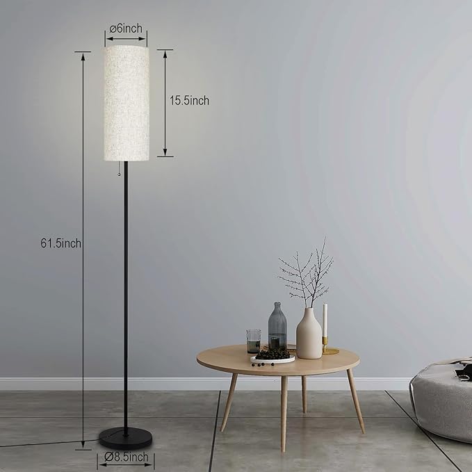 Floor Lamp for Living Room, Modern Standing Lamps with Lampshade, Minimalist Tall Lamp with Chain Switch for Living Room, LED Bulb Included (Beige Shade)