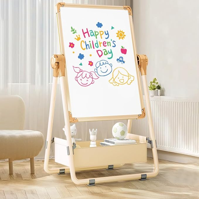 Adjustable Kids Drawing Easel with Magnetic Whiteboard&Chalkboard Double Sided Drawing Board Easy to Clean 360 ° Rotating, Ideal Christmas Gift for Children 36+ Months（50"X22.8"）