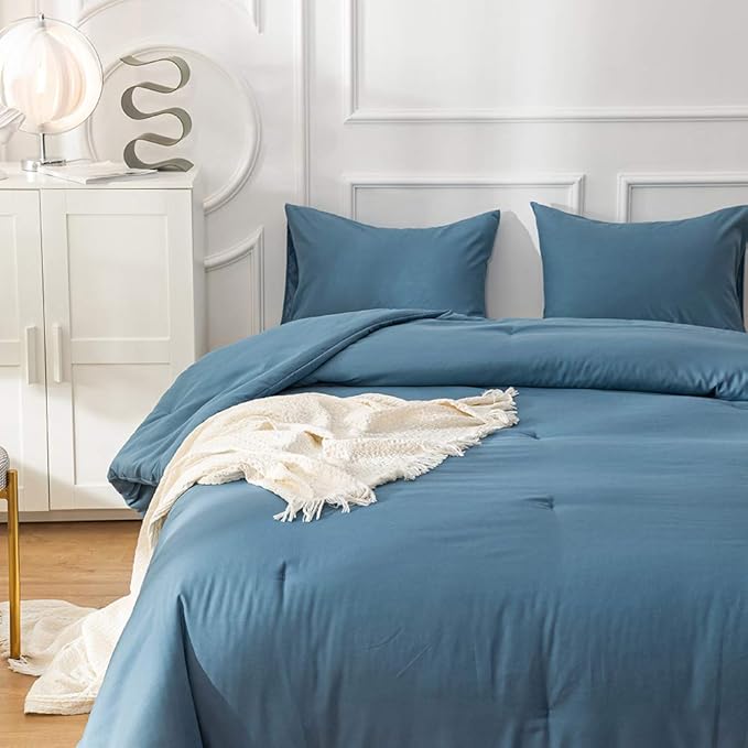 Blue Comforter Set Full Size Solid Lake Blue Comforter Set Soft Breathable Comfy Fluffy Lightweight Blue 3 Piece Comforter Set Full Size Women Men