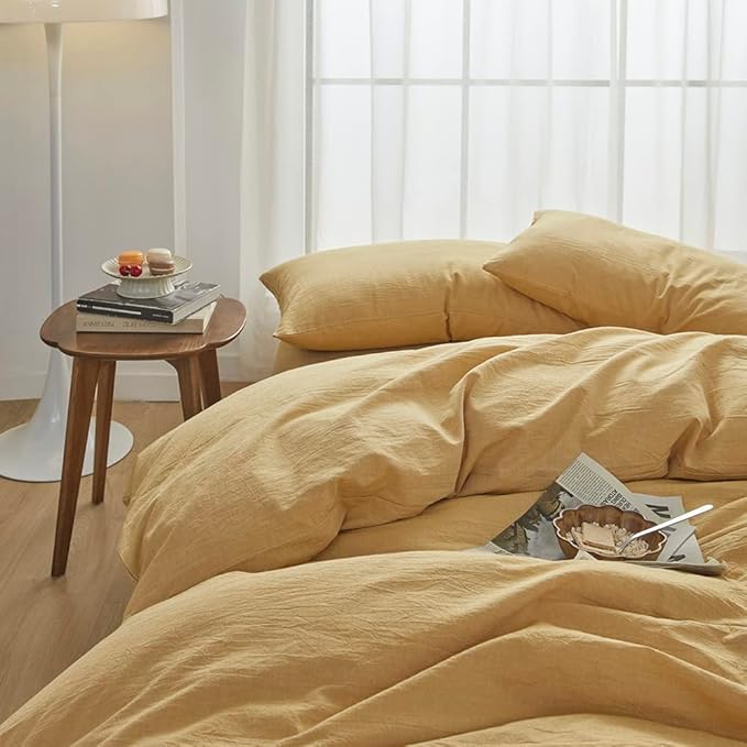 FACE TWO FACE Bedding Duvet Cover Set100% Washed Cotton Duvet Cover Linen Like Textured Breathable Durable Soft Comfy (Full, Ginger)