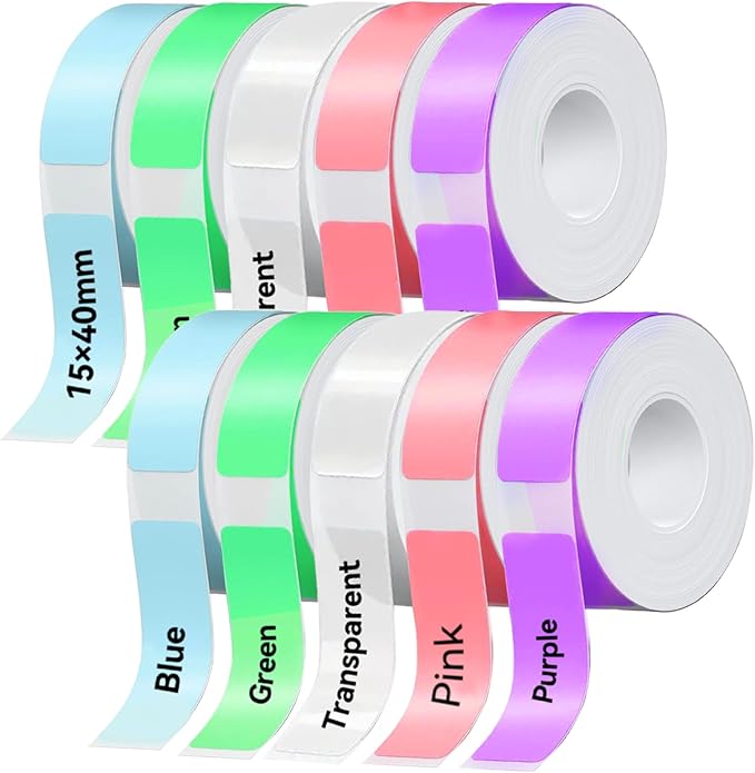 Label Maker Tape Refill 15mm 0.47 Standard Laminated Thermal Label Tape Replacement 0.59"×1.57"(15×40mm), 1650 Labels/10Rolls/Pack, High Definition Labeling Tape for Home Office School Hotel