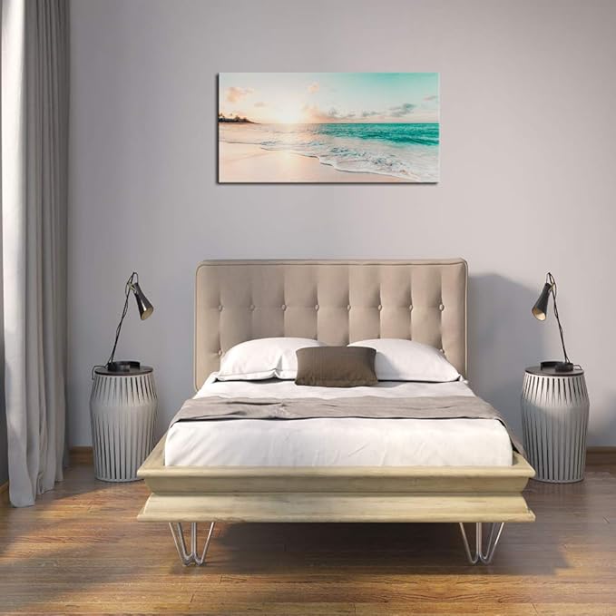 DZL Art S73850 Wall Art Canvas Prints Beach Sunset Ocean Waves Nature Pictures Painting Canvas Paintings Ready to Hang for Home Decorations Wall Decor