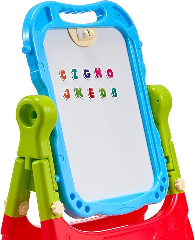 VEVOR Art Easel for Kids, 2-in-1 Double-Sided Kid's Art Easel with Magnetic Whiteboard & Chalkboard, Adjustable Standing Rotatable Removable Drawing Board with Painting Accessories for Boys and Girls