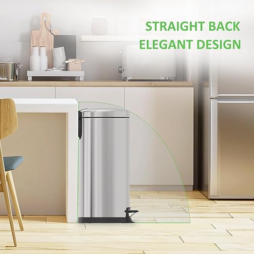 Kitchen Trash Can with Lid - 14.5 Gallon/ 55 L Semi-Round Stainless Steel Trash Can with Removable Inner Liner,Lid Soft Close,Fingerprint Proof,Foot Pedal Garbage Can for Home Office, Silver