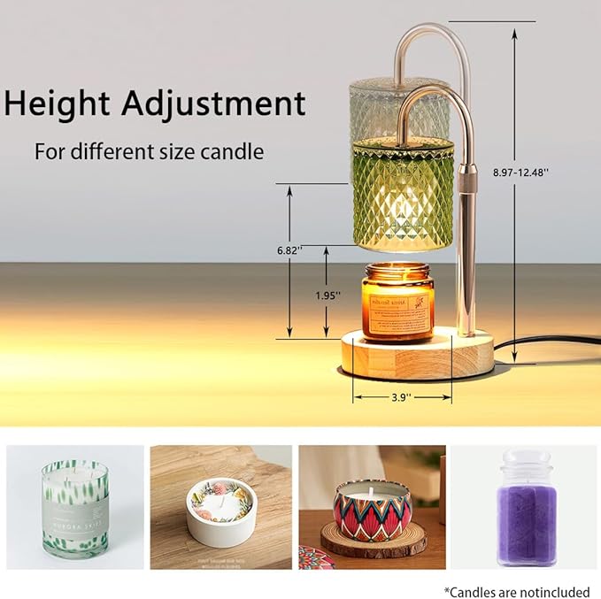 Candle Warmer Lamp with Timer Dimmer Adjustable Height for New Home House Bedroom Decor,Wax Melt Warmer with 2 Bulbs for Jar Candles, Gifts for Mom Women Friend Sister Birthday | Green