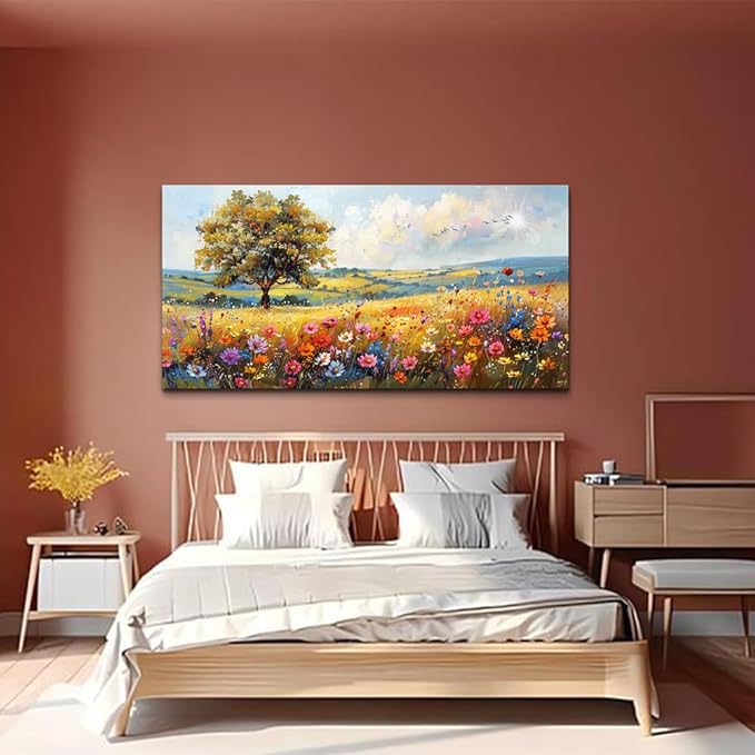 hyidecorart Large Wall Art For Living Room Canvas Wall Decor For Bedroom Office Decor Field Wall Paintings Flower Scenery Watercolour Wall Pictures Artwork Modern Aesthetic Room Home Decorations