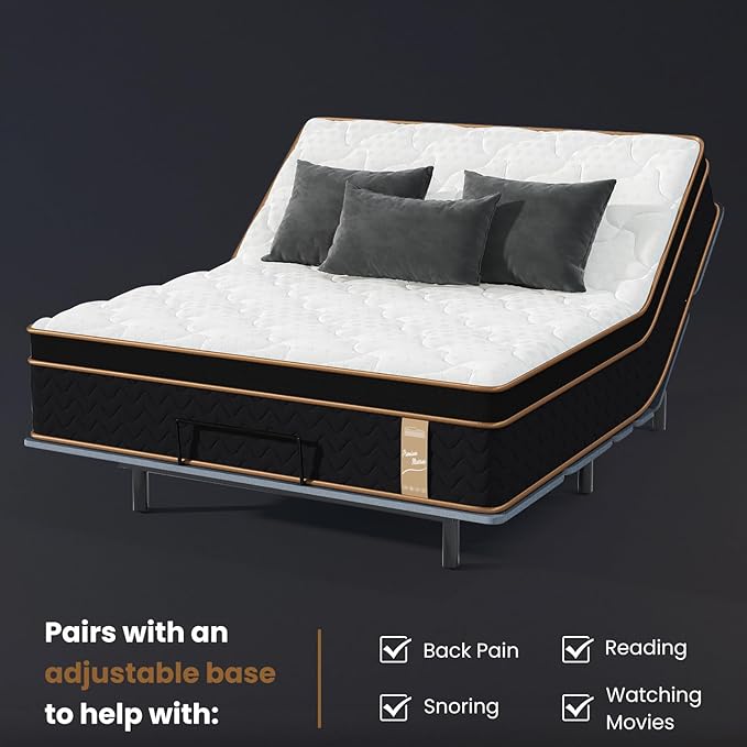 Queen Mattress 14 Inch, Cooling Hybrid Bed in a Box, Individual Pocket Springs, Motion Isolation, Targeted Hip/Shoulder/Lumbar Support, Fiberglass-Free, Ergonomic Zones, 365-Night Trial, CertiPUR-US