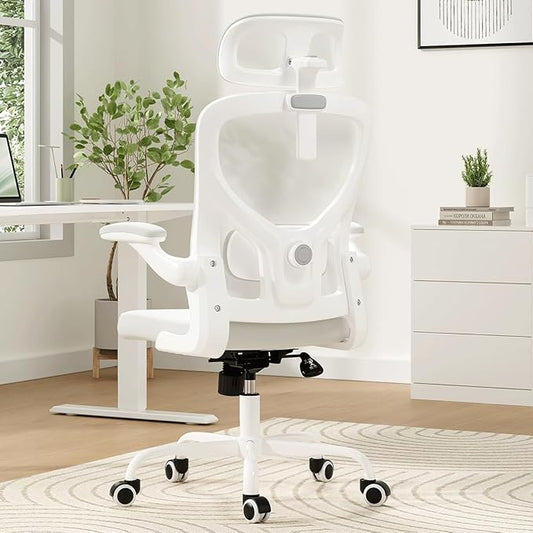 Soohow Ergonomic Office Chair,Home Office Desk Chair with Adjustable Lumbar Support Armrests,Comfy Computer Desk Chair with Headrest,for Home and Office, White