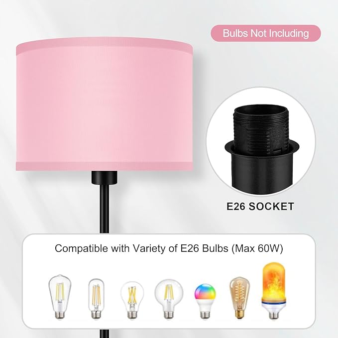 Floor Lamp Pink, Standing Lamp, 58" Tall Stand Up Light with Lampshade, Foot Pedal Switch, Modern Bright Floor Lamps for Living Room/Bedroom/Kids Room, Pink Lamp for Girls' Gift(E26 Base, NO Bulb)