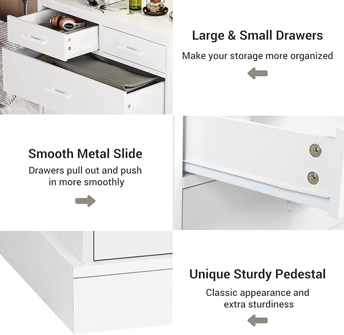 EPHEX White Tall Dresser with 7 Drawers for Bedroom, Storage Tower Clothes Organizer, Modern Chest of Drawers with Sturdy Pedestal, 27.6'' W x 15.8'' D x 44.1'' H