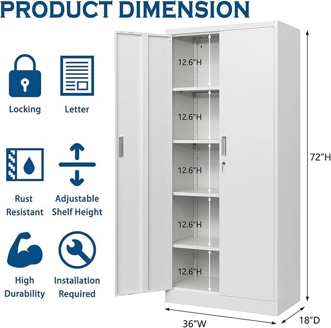 Storage Cabinet, 72 Inch Tall Metal Storage Cabinet with Doors and Shelves,Heavy Duty Metal Cabinet, Pantry Cabinets for Kitchen Storage, Garage Cabinet for Living, Dining Room.