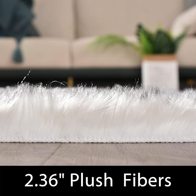 Latepis Washable Faux Fur Sheepskin Rug White with Grey Tips Round 10ft Circle Area Rug for Living Room Fluffy Shaggy Fuzzy Rugs for Bedroom Playroom