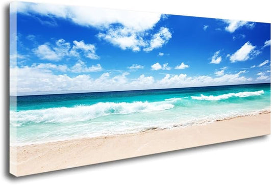 FC1450 Canvas Prints Wall Art Seychelles Beach Ocean Waves Nature Seascape Picture Paintings Artwork Prints Framed Ready to Hang for Home Office Bedroom Living Room Bathroom Kitchen Wall Decor