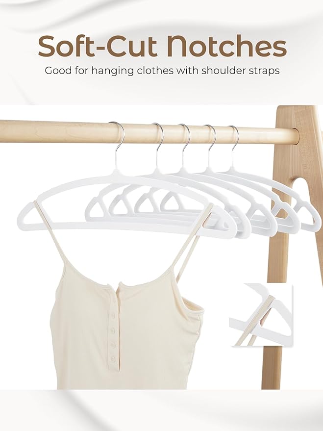HOUSE DAY White Velvet Hangers 60 Pack, Luxury Non Slip Felt Hangers, Space Saving Clothes Black Hanger Heavy Duty, No Shoulder Bump Focked Hanger with 360° Swivel Hook for Closet