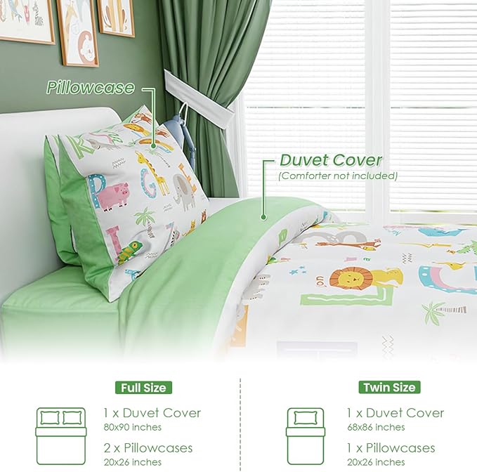 SANDJEST Alphabet Duvet Cover Sets Full Size for Kids Boys Girls, Incude 1 Polyester Comforter Cover 80x90 Inches and 2 Pillowcases 20x26 Inches, Comforter Not Included, Gift for Christmas Birthday