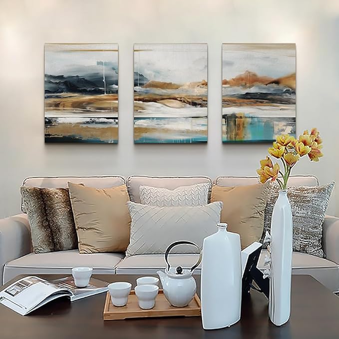 MHARTK66 Large Canvas Wall Art For Living Room Modern Bedroom Wall Decor Abstract Ink Painting Canvas Prints for Home Decorations Ready to Hang Office Inspiration Posters Pictures Artworks 3 Piece
