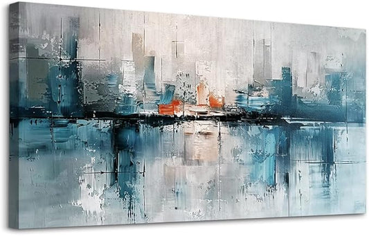 FUHAIHUA Framed Wall Art For Living Room Large Wall Decor For Office Bedroom Wall Decoration Abstract Painting Blue Pictures Canvas Prints Artwork Home Decor Ready To Hang 20x40 In