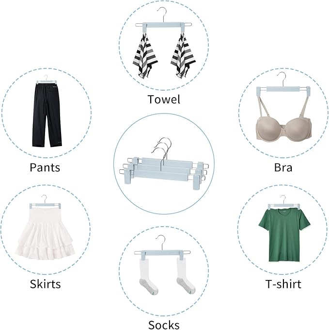 Skirt Hangers，Pants Hangers with Clips，360 ° Swivel Hooks Space Saving Hangers for Pants, Skirts, Clothes, Jeans (20Pack, Light Blue)