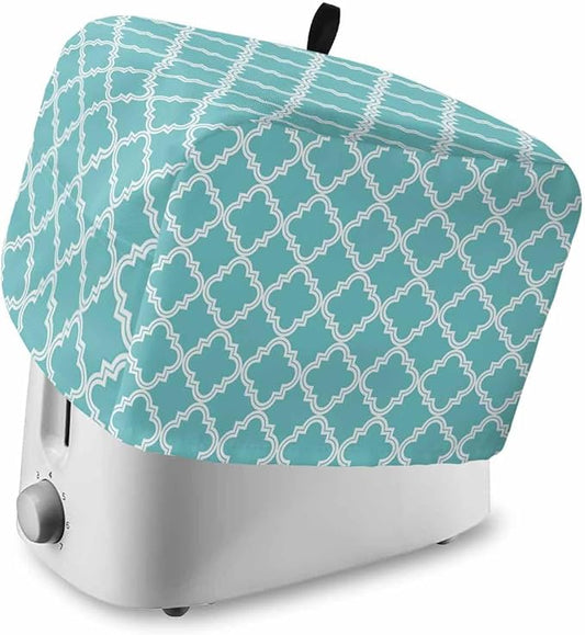 Toaster Cover 2 Slice Moroccan Pattern Toaster Oven Cover with Pockets Geometric Trellis Cyan Blue Dustproof Bakeware Protector Small Kitchen Appliance Dust Covers and Fingerprint Protection for Women