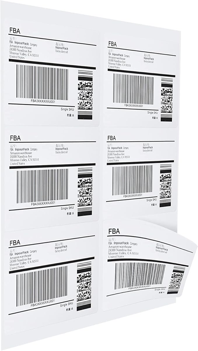 100 Sheet/600 pcs InpourPack 6 UP 4" x 3-1/3" Shipping Address Labels for Laser Inkjet Printer, Self Adhesive, Blank Mailing Labels