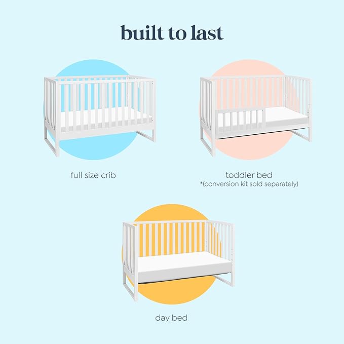 DaVinci Hunter 3-in-1 Convertible Baby Crib with Toddler Bed and Daybed Conversion - Strong, Durable, and Easy to Assemble - GREENGUARD Gold Certified with 4 Adjustable Mattress Heights - White