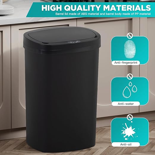 PayLessHere 13 Gallon Trash Can Kitchen Trash Can Automatic Garbage Can with Lid Touch Free High-Capacity Motion Sensor for Kitchen Bedroom Bathroom Office Wateproof Trash Bin (3, Black)